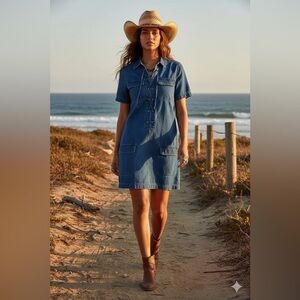 🎀EQUIPMENT FEMME small denim short sleeve lace up dress